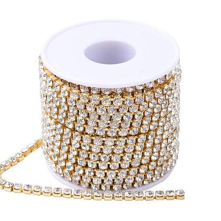 ARRICRAFT 1 Roll 10 Yard 2.3mm Crystal Rhinestone Close Chain Clear Trimming Claw Chain Gold Cup Bead Chain Craft and Decoration Chains for Jewelry, Veil, Vase, Cake, Sewing, Clothing