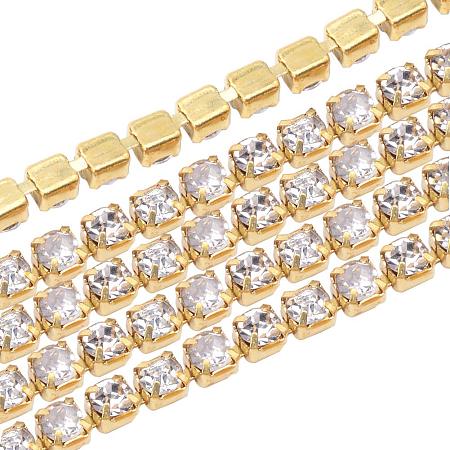 NBEADS 1 Bundle 2mm Golden Plated Crystal Rhinestone Cup Chain Trimming Jewelry Sew Glue On Diamante, About 10Yards/Bundle