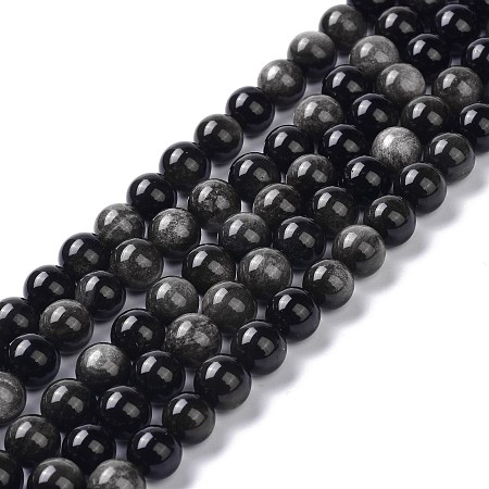 Honeyhandy Natural Silver Obsidian Beads Strands, Round, 8.5mm, Hole: 1.2mm, about 47pcs/strand, 15.35''(39cm)
