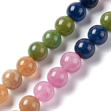 Natural Jade Imitation Tourmaline Beads Strands, Dyed, Round, Colorful, 10mm, Hole: 1.2mm, about 38pcs/strand, 15.16''(38.5cm)
