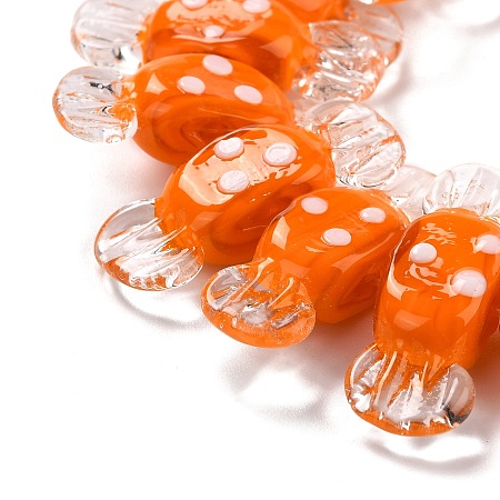 ARRICRAFT Handmade Lampwork Beads, Candy with Spot, Orange, 26~29x9x7.5~8mm, Hole: 1mm