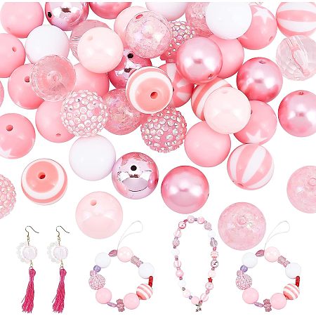 PandaHall Elite 50pcs Chunk Beads 20mm Bubblegum Beads Pink Acrylic Beads Large Rhinestone Pearl Beads Loose Beads for Wedding Garland Breast Cancer Mother Jewelry Bracelet Pen Bag Chain Making
