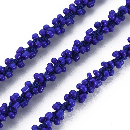 ARRICRAFT Polyester Cord, with Glass Seed Beads, Blue, 1/4 inch(5~6mm)