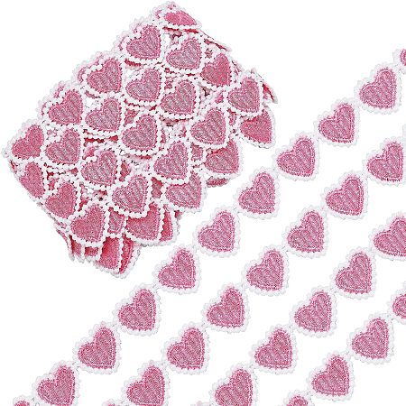 GORGECRAFT 5 Yards 23mm Pink Heart Lace Trim Heart-Shaped Embroidered Woven Ribbon White Edging Trimmings Applique for DIY Sewing Crafts Clothing Curtain Skirt Hat Bags Photo Frame Embellishments