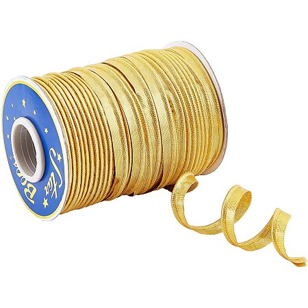 NBEADS 70 Yards Maxi Piping Trim Welting Cord, 10mm Polyester Bias Satin Ribbon with Paper Spool for Sewing Trimming Stitching, Molding Hemming Quilting Craft Decorating, Gold