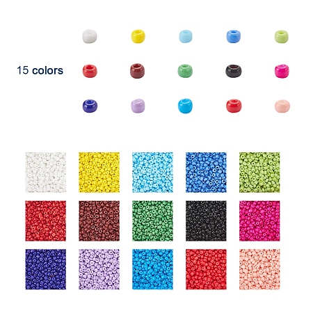 Honeyhandy 195G 15 Colors Glass Seed Beads, Opaque Colours Seed, Small Craft Beads for DIY Jewelry Making, Round, Mixed Color, 6/0, 4~5x3~4mm, Hole: 1~2mm, 13g/color