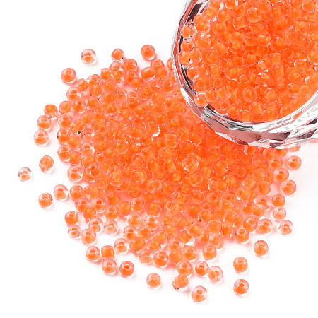 Luminous Transparent Glass Seed Beads, Round, Coral, 3.5x1.6mm, Hole: 1mm, about 18200pcs/450g, 450g/bag