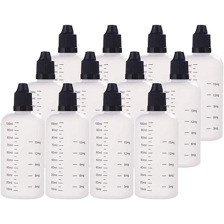 BENECREAT 12 Pack 3.4oz（100ml） Plastic Squeeze Dropper Bottle Thin Tip Bottle with Black Childproof Caps and Graduated Measurements for Liquids DIY Craft Work