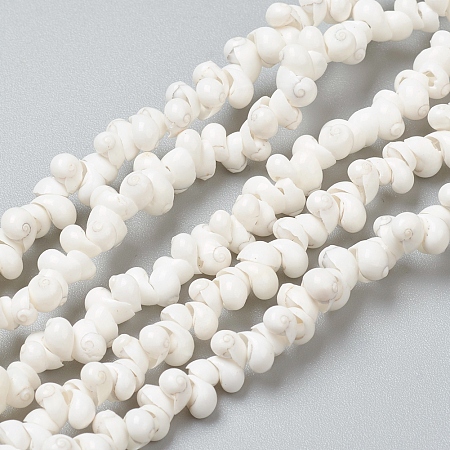 Natural Spiral Shell Beads Strands, Dyed, White, 5~6x4~5x3~3.5mm, Hole: 0.8~1mm, about 381~443pcs/strand, 35.83 inch~36.81  inch(91~93.5cm)