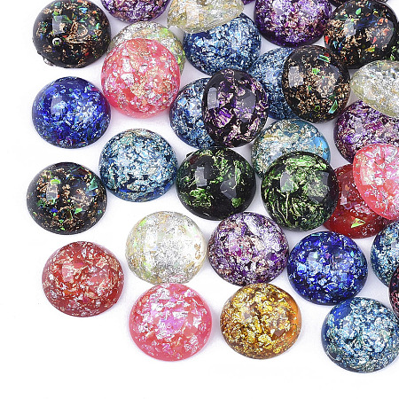 Honeyhandy Resin Cabochons, with Gold Foil/Silver Foil, Half Round/Dome, Mixed Color, 12x5.5mm