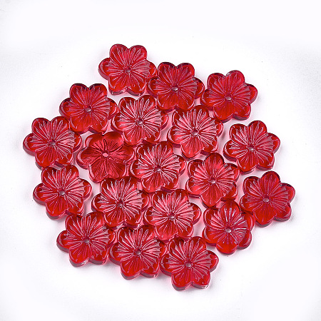 Honeyhandy Spray Painted Glass Beads, Flower, Red, 15x13.5x3.5mm, Hole: 1mm