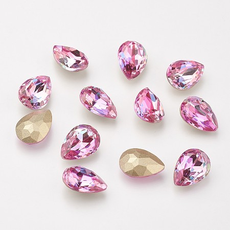 Honeyhandy K9 Glass Rhinestone Cabochons, Shiny Laser Style, Imitation Austrian Crystal, Pointed Back & Back Plated, Faceted, teardrop, Back plated, Hot Pink, 14x10x5mm