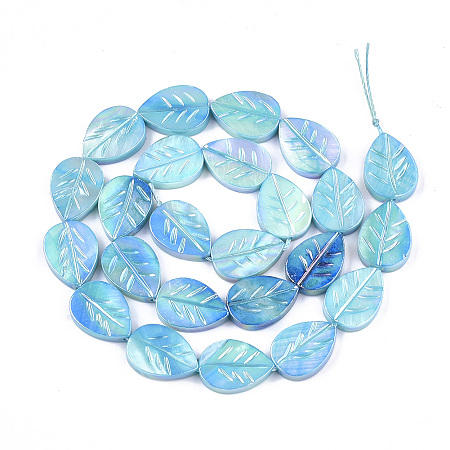 ARRICRAFT Freshwater Shell Beads Strands, AB Color Plated, Dyed, Leaf, Light Sky Blue, 15~15.5x11~11.5x3mm, Hole: 1mm, 23~24pcs/strand, 14.3 inches~14.7 inches