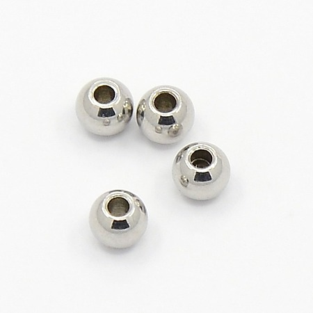 Honeyhandy 304 Stainless Steel Smooth Round Spacer Beads, Stainless Steel Color, 3x2mm, Hole: 1.2mm