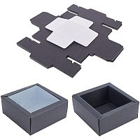 SUPERFINDINGS 16pcs About 8.3x8.3x3.6cm Kraft Paper Black Square Box Cardboard Jewelry Box Gift Wrapping Box with Square PVC Transparent Window for Party Favor Treats and Jewelry Packaging
