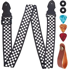 GORGECRAFT Guitar Strap Adjustable with Silicone Strap Buckle, Plastic Guitar Picks and Strap Button for Bass, Electric, Acoustic Guitar, Tartan Pattern