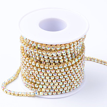 Honeyhandy Brass Rhinestone Strass Chains, with Spool, Rhinestone Cup Chains, Raw(Unplated), Nickel Free, Crystal AB, 3.5mm, about 10yards/roll