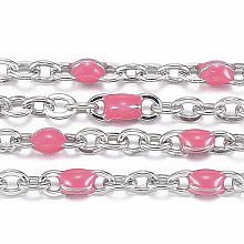 Honeyhandy 304 Stainless Steel Cable Chains, Soldered, with Spool, with Enamel, Oval, Stainless Steel Color, Cerise, Links: 2x1.5x0.5mm, about 32.8 Feet(10m)/roll