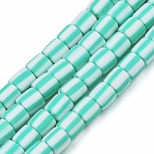 Honeyhandy Handmade Polymer Clay Bead Strands, Column, Turquoise, 6x6mm, Hole: 1.5mm, about 63pcs/strand, 15.55 inch~15.94 inch(39.5~40.5cm)