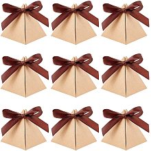 FINGERINSPIRE 30 Pcs Triangle Paper Favor Boxes with Polyester Ribbon (Camel,7x7x8 Inch) Chocolate Candy Paper Gift Boxes Paper Jewelry Box for Bridal Shower Anniverary Birthday Party Wedding Favor