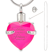 CREATCABIN Heart Cremation Urn Necklace for Ash Birthstone Crystal Memorial Keepsake Pendant Always on My Mind Forever in My Heart Ash Holder Stainless Steel Waterproof with Fill Kit(October-Magenta)