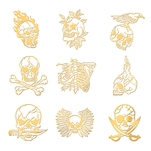 OLYCRAFT 9Pcs Skeleton Pattern Self Adhesive Golden Sticker Skull Decorate Stickers Self Adhesive Golden Stickers for DIY Scrapbooks Epoxy Resin Art Crafts Water Bottle Decor (1.6x1.6 Inch)