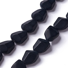 Honeyhandy Transparent Frosted Glass Beads Strands, Nuggets, Black, 15x12x9.5mm, Hole: 1mm, about 40pcs/strand, 23.62''(60cm)