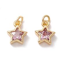 Honeyhandy Brass Cubic Zirconia Charms, Real 18K Gold Plated, Star, Plum, 9x7.5x3mm, Hole: 2.5mm