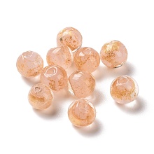 Handmade Gold Foil Lampwork Glass Beads, Round, PeachPuff, 8mm, Hole: 1.4mm