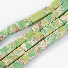 Honeyhandy Synthetic Imperial Jasper Bead Strands, Dyed, Cuboid, Yellow Green, 12~13.5x4~4.5mm, Hole: 0.8mm, about 29pcs/strand, 14.96 inch~15.19 inch(38~38.6cm)