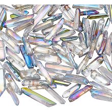 OLYCRAFT 75~80Pcs Quartz Crystal Points Yoga Amulet Chakra Set Tumbled Stones Polished Tumbled Stones Bulk Quartz Crystal Sticks Spikes Irregular Strands for Jewelry Making - Rainbow Plated