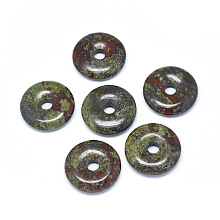 Honeyhandy Natural Dragon Blood Pendants, Donut/Pi Disc, Donut Width: 12mm, 30x5~7mm, Hole: 6mm