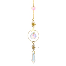 Honeyhandy Glass Pendant Decorations, Hanging Suncatchers, with Brass Findings, for Home Decoration, Sun Pattern, 430mm