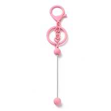 Honeyhandy Spray Painted Alloy Bar Beadable Keychain for Jewelry Making DIY Crafts, with Alloy Lobster Clasps and Iron Ring, Pearl Pink, 15.5~15.8cm