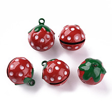 Honeyhandy Baking Painted Brass Bell Pendants, Strawberry, Red, 21.5x17.5x17mm, Hole: 2mm