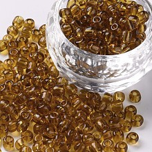 Honeyhandy Glass Seed Beads, Transparent, Round, Dark Goldenrod, 6/0, 4mm, Hole: 1.5mm, about 4500 beads/pound