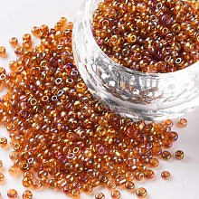 Honeyhandy Round Glass Seed Beads, Transparent Colours Rainbow, Round, Dark Goldenrod, 2mm