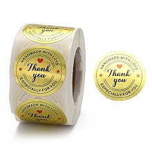 Honeyhandy 1.5 Inch Thank You sticker, Self-Adhesive Kraft Paper Gift Tag Stickers, Adhesive Labels, Flat Round, Gold; Flat Round: 38mm, 500pcs/roll