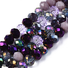 Electroplate Glass Beads Strands, Faceted, Rondelle, Lilac, 5.5~6x5mm, Hole: 1mm, about 90~92pcs/strand, 16.54 inch~16.93 inch(42~43cm)