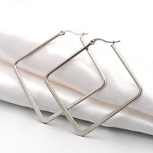 Honeyhandy 304 Stainless Steel Angular Hoop Earrings, Hypoallergenic Earrings, Rhombus, Stainless Steel Color, 57x59x2mm, Pin: 1x0.5mm