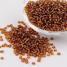 Honeyhandy 8/0 Glass Seed Beads, Silver Lined Round Hole, Round, Dark Goldenrod, 3mm, Hole: 1mm, about 1097pcs/50g