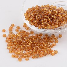 Honeyhandy 6/0 Round Silver Lined Round Hole Glass Seed Beads, Dark Goldenrod, 4mm, Hole: 1.5mm, about 496pcs/50g