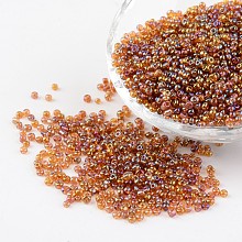 Honeyhandy Round Trans. Colors Rainbow Glass Seed Beads, Dark Goldenrod, Size: about 2mm in diameter, hole:1mm, about 3306pcs/50g