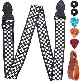 GORGECRAFT Guitar Strap Adjustable with Silicone Strap Buckle, Plastic Guitar Picks and Strap Button for Bass, Electric, Acoustic Guitar, Tartan Pattern