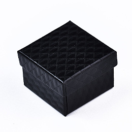 Honeyhandy Cardboard Jewelry Boxes, for Ring, Earring, Necklace, with Sponge Inside, Square, Black, 5~5.1x5~5.1x3.3~3.4cm