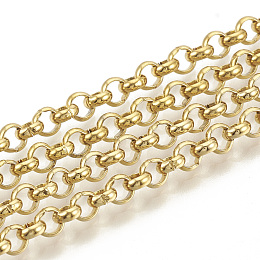 Honeyhandy 304 Stainless Steel Rolo Chains, Belcher Chain, with Spool, Unwelded, Golden, 4x1.5mm, about 32.8 Feet(10m)/roll