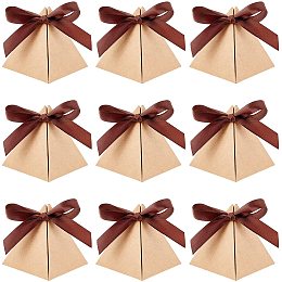 FINGERINSPIRE 30 Pcs Triangle Paper Favor Boxes with Polyester Ribbon (Camel,7x7x8 Inch) Chocolate Candy Paper Gift Boxes Paper Jewelry Box for Bridal Shower Anniverary Birthday Party Wedding Favor