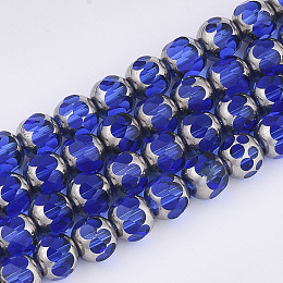 Honeyhandy Electroplate Glass Beads Strands, Half Silver Plated, Faceted, Round, Blue, 8~8.5x7~8mm, Hole: 1mm, about 40pcs/strand, 11.8 inch