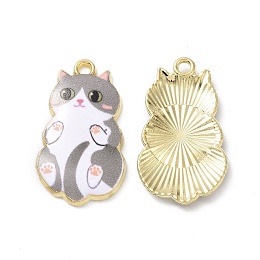 Honeyhandy Alloy Enamel Pendants, Light Gold, Cat, Gray, 25x14x2.3mm, Hole: 1.6mm