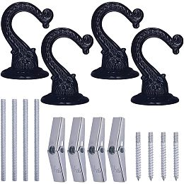 GORGECRAFT 4 Sets Ceiling Hooks Canopy Bed Hooks Ceiling Swag Hooks Heavy Duty Plant Hooks for Ceiling with Screws Bolts and Toggle Wings Installation Cavity Wall, Black